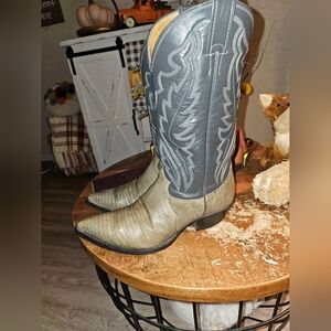 JUSTIN Reptile Print Leather Western Boots Sage/Gray 10E with Boot Pull